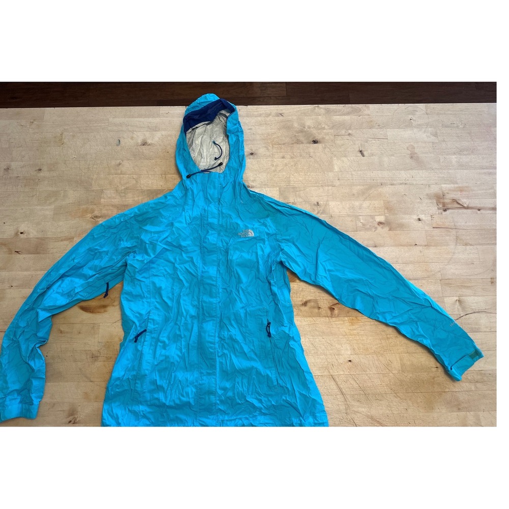 The North Face Womens Turquoise‎ Blue Rain Jacket Hooded Lightweight - S